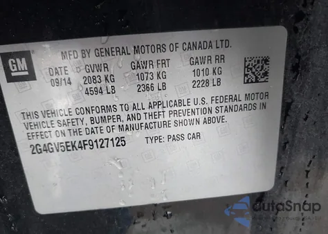 2015 Buick Regal 1Fl из США, поврежденный, VIN 2G4GV5EK4F9127125